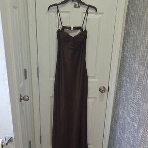 Elegant Satin Brown Women's Dress